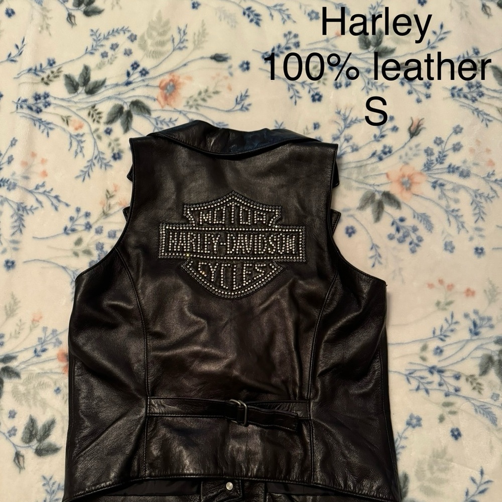 Harley Davidson Leather Studded Vest Y2K